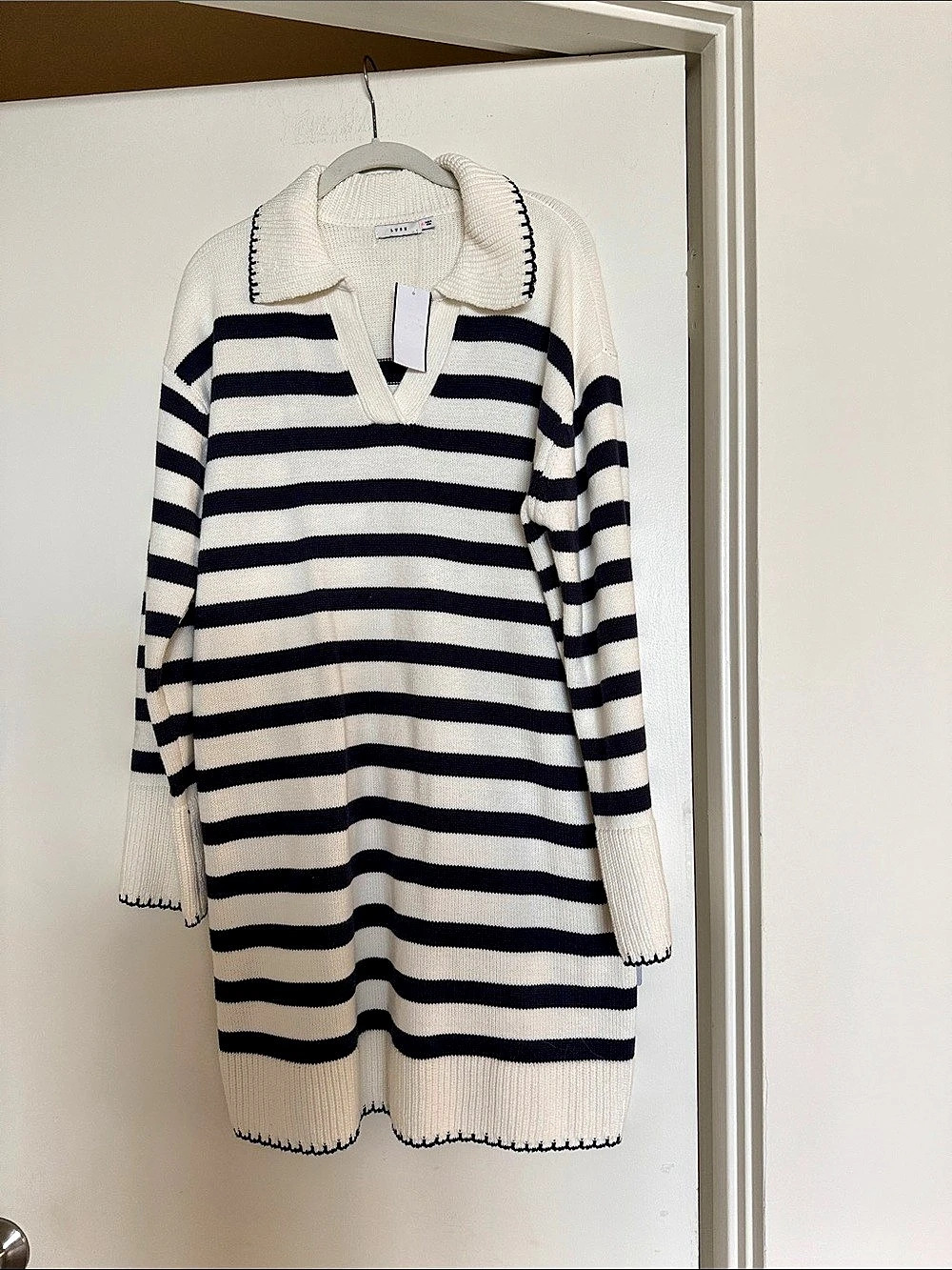 Lush Striped Knit Cardigan in White & Black Size XL NWT